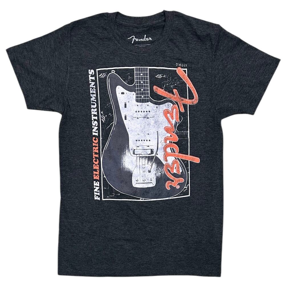 Fender Men's T-Shirt Distressed Vintage Print Tee in Soft Charcoal Heather